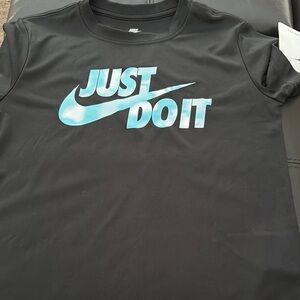 Nike Black Tee with Aqua Logo Boys Size 7